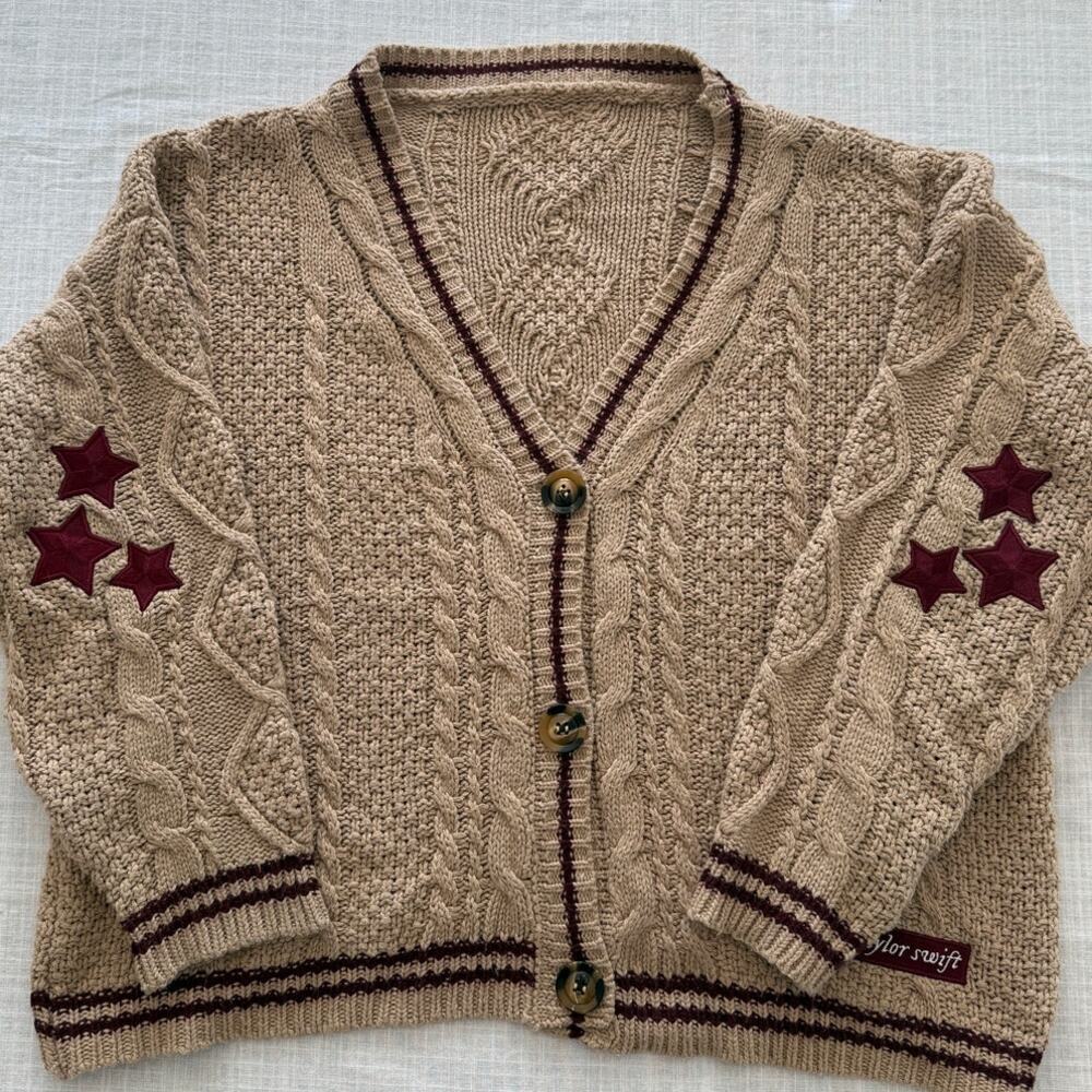 Taylor Swift | authentic rare 2020 holiday beige red Folklore cardigan sweater M
